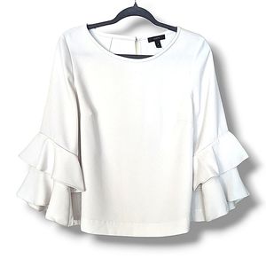 J. Crew Lana White Quarter Flare Bell Ruffle Sleeve Blouse Crepe Top sz 10P
